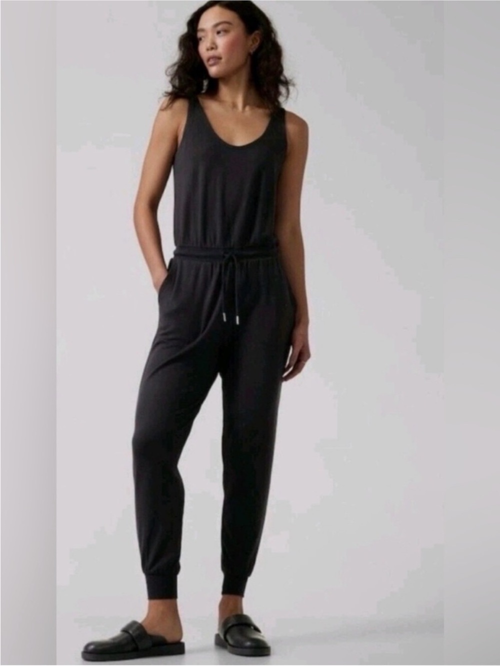 Athleta Balance Jumpsuit Black Sleeveless Jogger Yoga Soft NWT Small